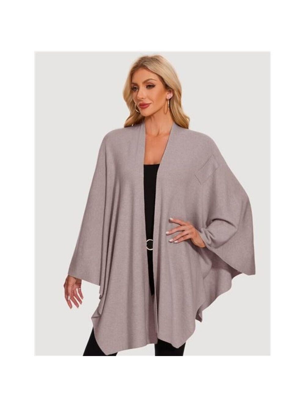 Womens knitted poncho wrap soft warm cross front shawl cape lightweight travel - Picture 2 of 7